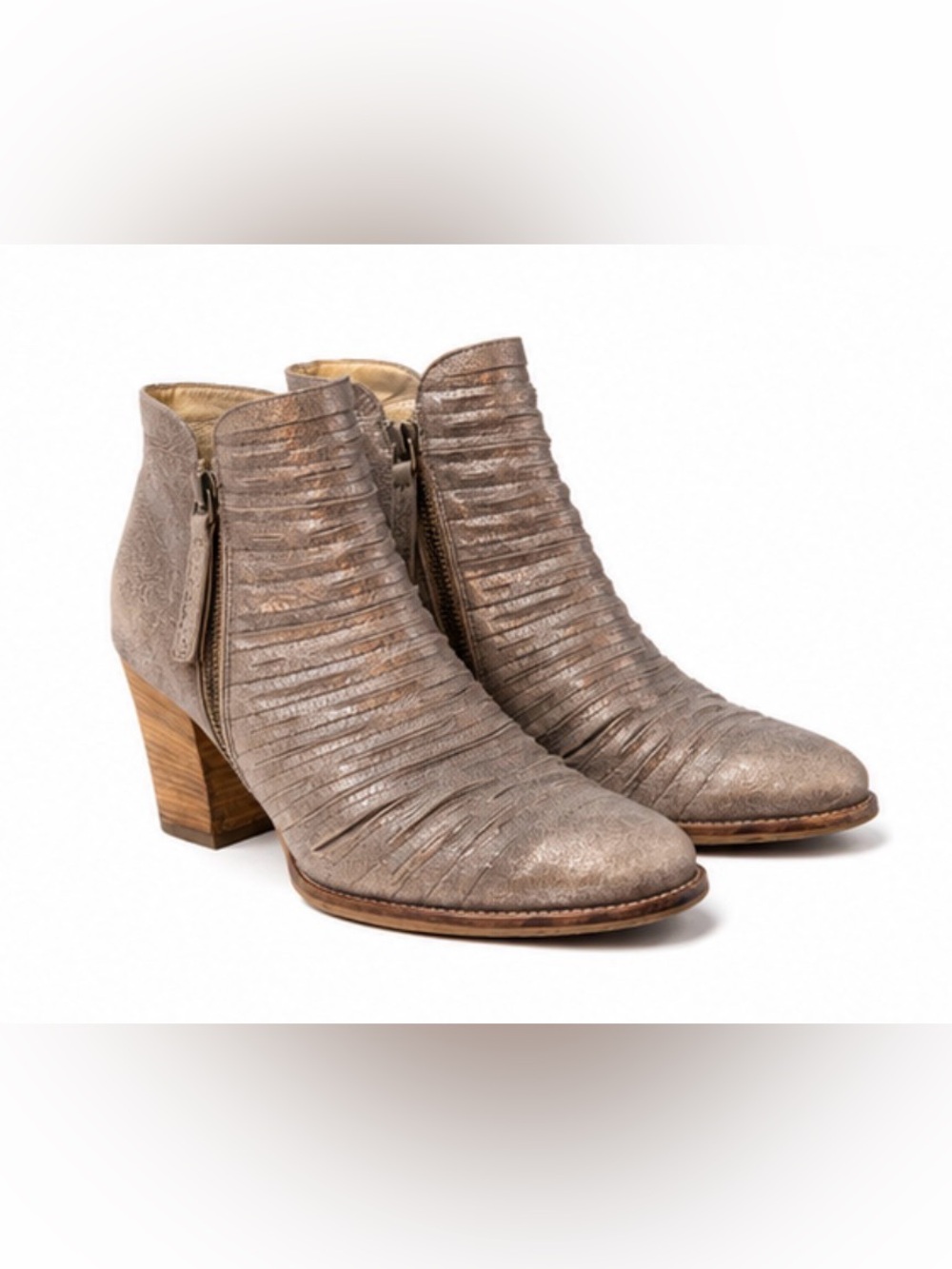 Paul Green Metallic Bronze Leather Ruched Ankle Boots Size 6.5